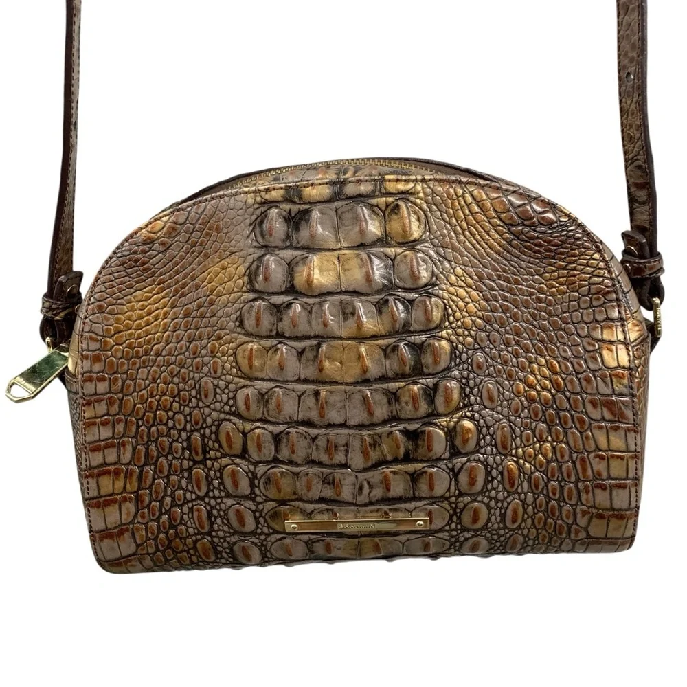 BRAHMIN Croc-Embossed Dome Crossbody Bag – Adjustable Strap - Picture 1 of 9